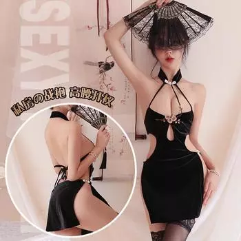 Сексуальное нижнее белье вышивка цветущей сливы высокий разрез на груди ципао сексуальная обнаженная спина униформа костюм женский average size (80-62.5kg)