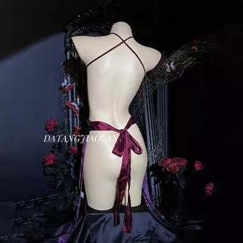 Сексуальное нижнее белье с открытой спиной, униформа ципао, воздержание, старинный костюм соблазнения, женский сексуальный фиолетовый халат Average size [80~ 180]