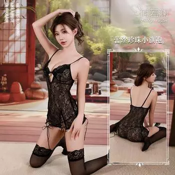 Сексуальное нижнее белье, сексуальный высококлассный антикварный чонсам, жемчужная мягкая пряжа, прозрачный, милый сладкий комплект на бретелях average size [can wear 80-60 kg]