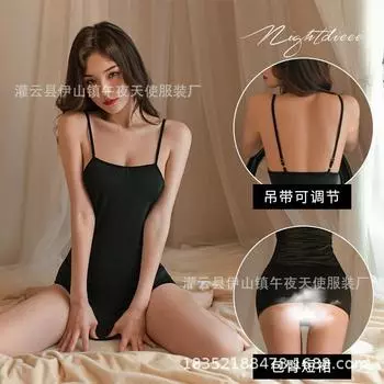 Сексуальное нижнее белье, сексуальная пижама с облегающими бедрами, одежда для соблазнения, костюм страсти, юбка из ледяного шелка, колготки + Т-образные трусики 9733 .