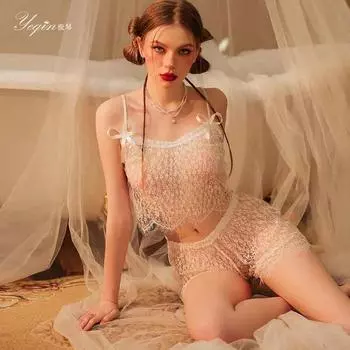 Сексуальное нижнее белье, сексуальный полый соблазнительный комплект с подвязками, флирт в постели, бесплатная сетчатая раздельная пижама One size