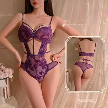 Сексуальное нижнее белье, сексуальное кружево, полые подтяжки, соблазнительные бретели, пижама с открытой спиной, не открывающая перспектив, комплект Pure Desire One Size