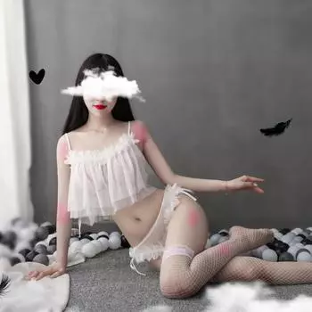 Сексуальное нижнее белье, сексуальное кружево, мягкая пряжа, прозрачное, на шнуровке, милая девушка, тонкая пижама на бретелях, раздельный комплект из двух предметов для женщин average size 80-60kg