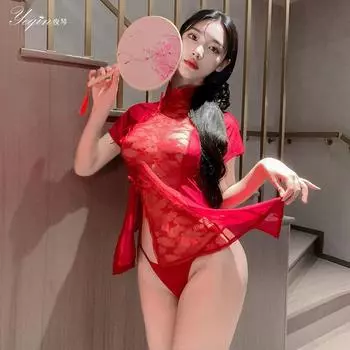 Сексуальное нижнее белье, сексуальное кружевное сочетание, чистое желание, прозрачное ципао, униформа, соблазн, большой размер, старинная ночная сорочка one size fits all