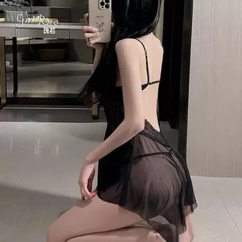 Сексуальное нижнее белье плюс накладка на грудь стальное кольцо сборка глубокое V искушение перспектива сетка женская ночная сорочка на подтяжках L