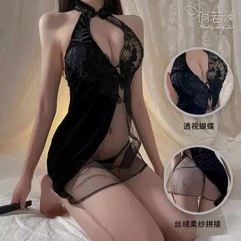 Сексуальное нижнее белье, сексуальный ретро, перспектива бабочки, облегающее бедра, свободная бархатная сетка, комплект униформы ципао average size [can wear 80-60 kg]