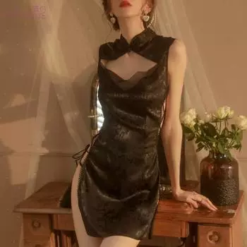 Сексуальное нижнее белье Сексуальная ретро униформа ципао Горячее глубокое V вырез Пустое Разрез на завязках Пижама average size S-XL (80-65kg)