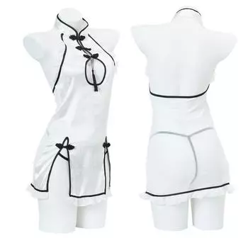 Sex underwear sexy retro hollow cheongsam hot mesh perspective seduction uniform suit women One size