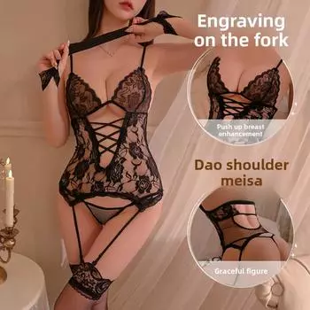 Сексуальное нижнее белье Стринги Пижама Ажурный комбинезон с подвязками One Size