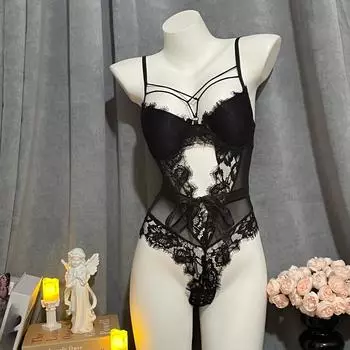 Сексуальное нижнее белье Подвязки Кружево Соблазн Слитный Маленькая грудь Большая Пижама Французский бантик Женщины One size