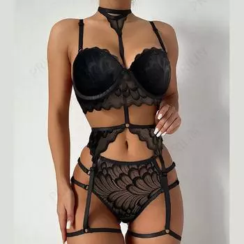 Сексуальное нижнее белье, кружевное женское сексуальное нижнее белье, комплект из трех предметов S