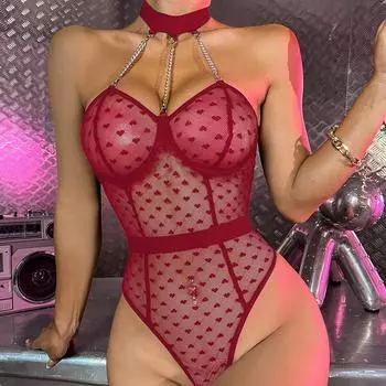 Sex underwear sexy women s neck one-piece mesh see-through backless underwear S