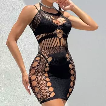 Сексуальное нижнее белье бретелька принцесса бедра сетчатая юбка полая высокая эластичная сетчатая накидка YD6641 One size (white card + OPP)