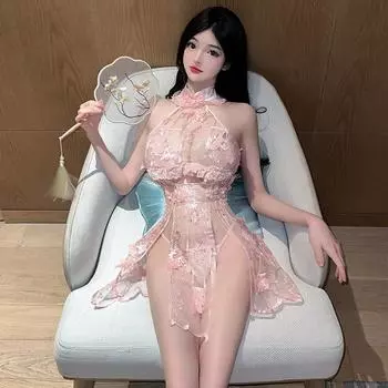 Сексуальное нижнее белье, маленькая грудь, чонсам, высокие секущиеся кончики, сексуальное искушение, отсутствие униформы, чистый пижамный комплект One Size