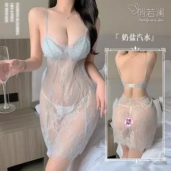 Сексуальное летнее нижнее белье, прозрачное желание, перспектива, легкий тюль, соблазнительное кружево, с нагрудной накладкой, ночная сорочка на подтяжках M [can wear 80-60kg]