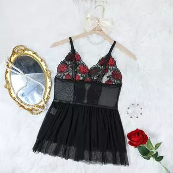 Сексуальное нижнее белье из трех предметов, сетчатый полупрозрачный соблазнительный сексуальный комплект нижнего белья с юбкой S