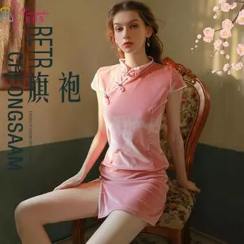 Сексуальное нижнее белье Женское оптом Чистое желание Стройнящее тело Страсть Униформа Раздельная вилка Античный ципао Пижамный комплект Одежда Сексуальная One Size