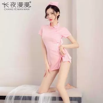 Сексуальное соблазнение в форме медсестры, кружевной костюм медсестры с халтером One Size (80-60kg)