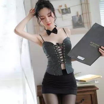 Сексуальная униформа Соблазнительная стюардесса Профессиональная одежда Костюм страсти Сексуальная одежда секретаря Облегающая юбка с запахом на бедрах Короткая one size fits all