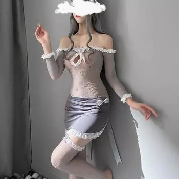 Секс женская униформа темперамент серый рыболовная сеть горничная колготки секс чулки комплект average size [80-60kg]
