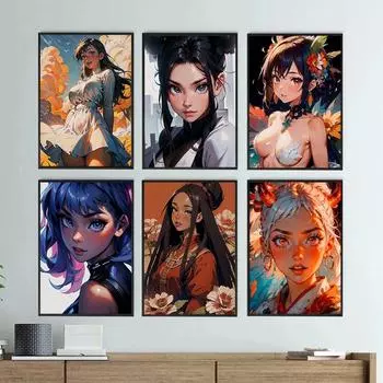 Сексуальная аниме женская картина холст постер настенные художественные картины для гостиной мальчик спальня игровая комната бар современный домашний декор 21cm30cm NoFrame
