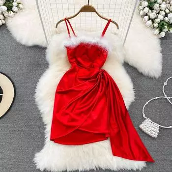 Сексуальная атласная лента на талии с бахромой для волос на груди, платье с нерегулярными подтяжками