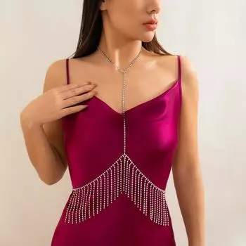 Сексуальная цепочка для тела со стразами и кристаллами, длинная цепочка для тела с кисточками для женщин и девочек, блестящие цепочки с крестом, бюстгальтер для живота, украшения для тела, аксессуары