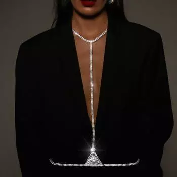 Сексуальная цепочка на грудь с кристаллами, ожерелье, женское бикини, со стразами, цепочка для тела, ювелирное платье, верхняя часть талии, аксессуары для живота