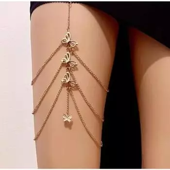 Сексуальная цепочка на ногу, многослойная, с кисточками, кружевная цепочка на ногу в виде бабочки для женщин, простая, регулируемая, эластичная, цепочка на бедро, пляжные украшения для тела серебряный
