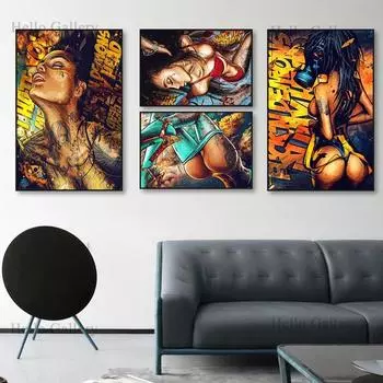 Сексуальная черная девушка в маске, картина маслом, татуировка, женский портрет, постер, граффити, настенное искусство, подвесная живопись, бар в комнате 21cm30cm NoFrame