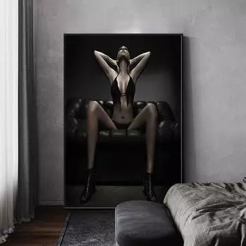 Сексуальная черная обнаженная женщина картина маслом на холсте, постеры и принты, скандинавская настенная картина для гостиной, домашний декор 21x30 No Frame