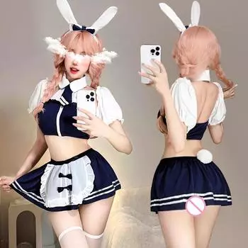 Сексуальная девушка-зайчик, костюмы для косплея, аниме-униформа горничной, эротическое нижнее белье, топ, мини-юбка, комплект для взрослых, секс-порно, ролевая игра, наряды One Size