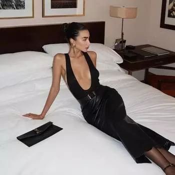 Сексуальная длинная юбка без рукавов из лакированной кожи с разрезом, обслуживание в ночном клубе L чёрный