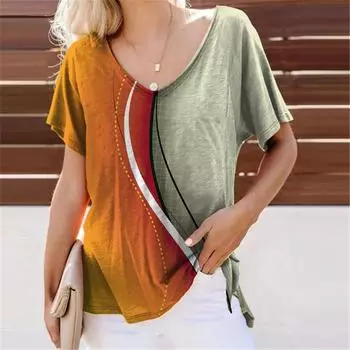 Сексуальная футболка в полоску с цифровым 3D принтом, женская повседневная футболка с аниме в стиле аниме, свободные футболки с короткими рукавами и v-образным вырезом, женские топы, одежда 6XL