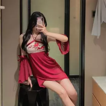 Сексуальная китайская невеста традиционная ночная рубашка дамское нижнее белье шифон прозрачная вышивка ретро юбка ханьфу классический костюм для косплея One Size