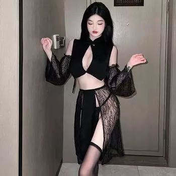 Сексуальная классическая жаккардовая ханфу страстная молочная ночная рубашка перспектива соблазн дразнить униформа чонсам one size fits all