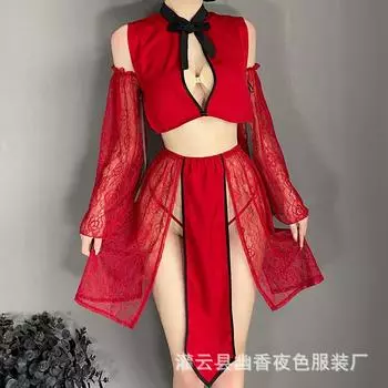 Сексуальная классическая жаккардовая ханфу страстная молочная ночная рубашка перспектива соблазн дразнить униформа чонсам one size fits all