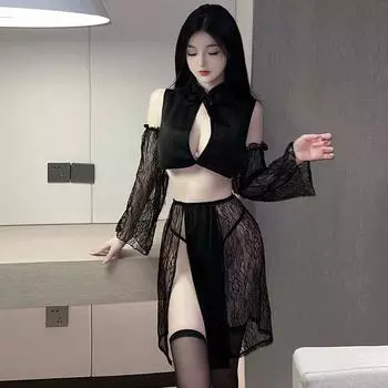 Сексуальная классическая жаккардовая ханфу страстная молочная ночная рубашка перспектива соблазн дразнить униформа чонсам one size fits all