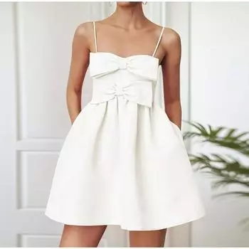 Сексуальная Красота Темперамент Талия Индивидуальность Горячая Девушка Красное Платье на Подтяжках Бант Кружево Шорты Платье Белое А-силуэт Приталенные Платья XS белый