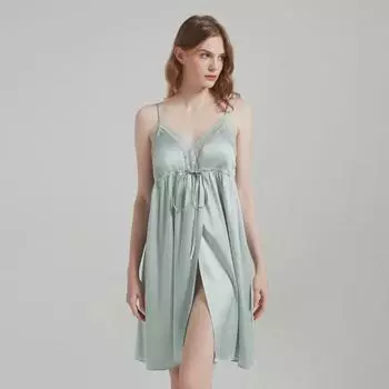 Сексуальная кружевная ночная рубашка с завязкой на талии из 100% шелка тутового дерева с вышивкой в виде бабочки - 19 Momme L абрикосовый света