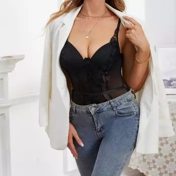 «Сексуальная кружевная утягивающая майка»: Прозрачное нижнее белье с поддержкой Fishbone. Small чёрный