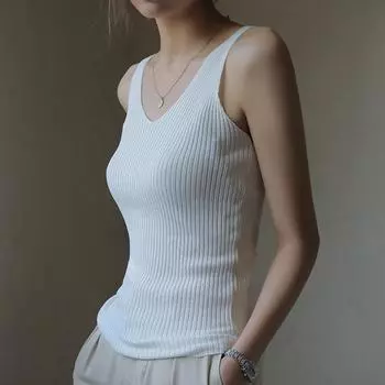 Сексуальная майка с v-образным вырезом и лямкой на шее, женские летние топы с открытой спиной, женский вязаный жилет без рукавов One Size белый