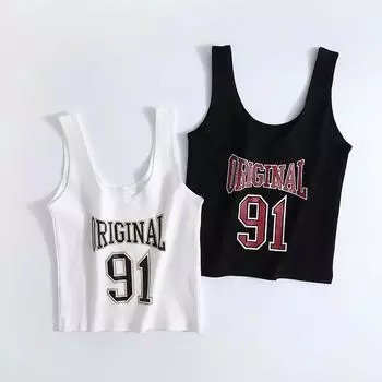 Сексуальная майка в рубчик с бретелькой на шее, женские летние майки с открытой спиной и принтом, модная трубка, женский укороченный жилет без рукавов S чёрный