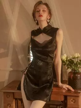 Сексуальная мини-юбка эротическое женское белье ретро ципао высокий разрез китайский стиль чонсам сексуальное женское белье платье женские эротические платья L