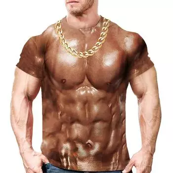 Сексуальная мода с татуировкой мышц, креативный хип-хоп, забавный крутой парень, летняя мужская футболка с круглым вырезом и коротким рукавом, топ с 3D принтом Харадзюку S