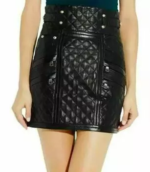 Сексуальная натуральная овчина облегающая юбка женская дизайнерская кожа новая черная уникальная S чёрный