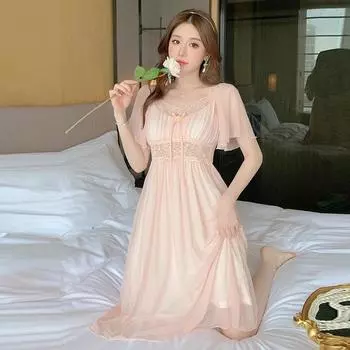 Сексуальная ночная рубашка для женщин, летние пижамы с нагрудниками, сексуальный кружевной домашний костюм с короткими рукавами 2XL