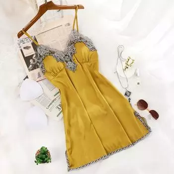 Сексуальная ночная рубашка из ледяного шелка с нагрудной подушечкой, женская шелковая ночная рубашка M чёрный