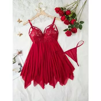Сексуальная ночная рубашка-комбинация с цветочным кружевом и контрастной сеткой, прозрачное мини-платье для сна с V-образным вырезом, открытой спиной и асимметричным подолом, стринги, женская одежда для сна и платья S темно-синий