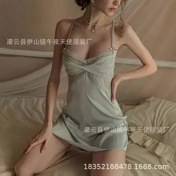 Сексуальная ночная рубашка кружевная соблазнительная пижама большого размера юбка женская взрослая юбка на подтяжках атласная короткая юбка летняя и осенняя домашняя одежда 1671 .
